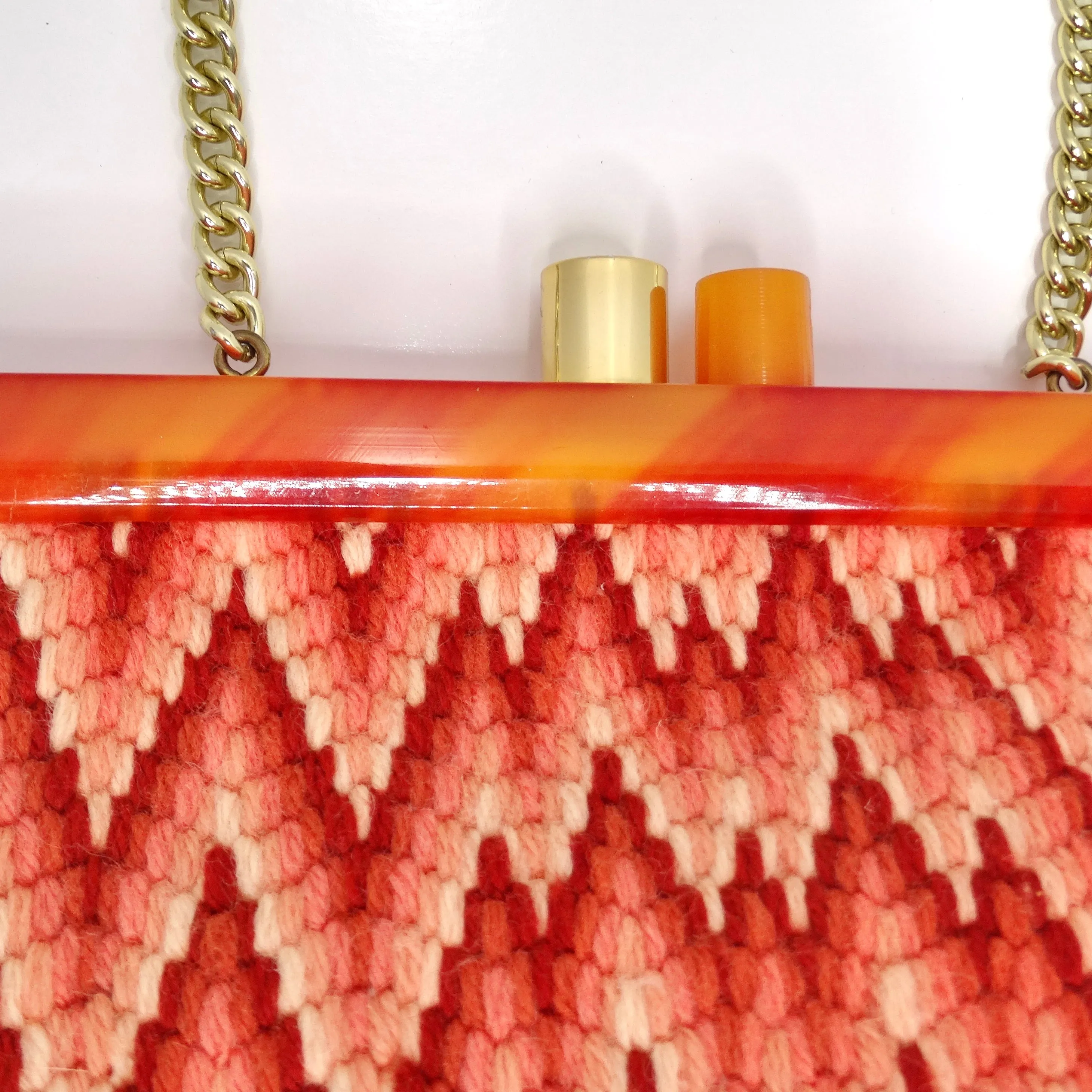 1970s Orange Knit Shoulder Bag