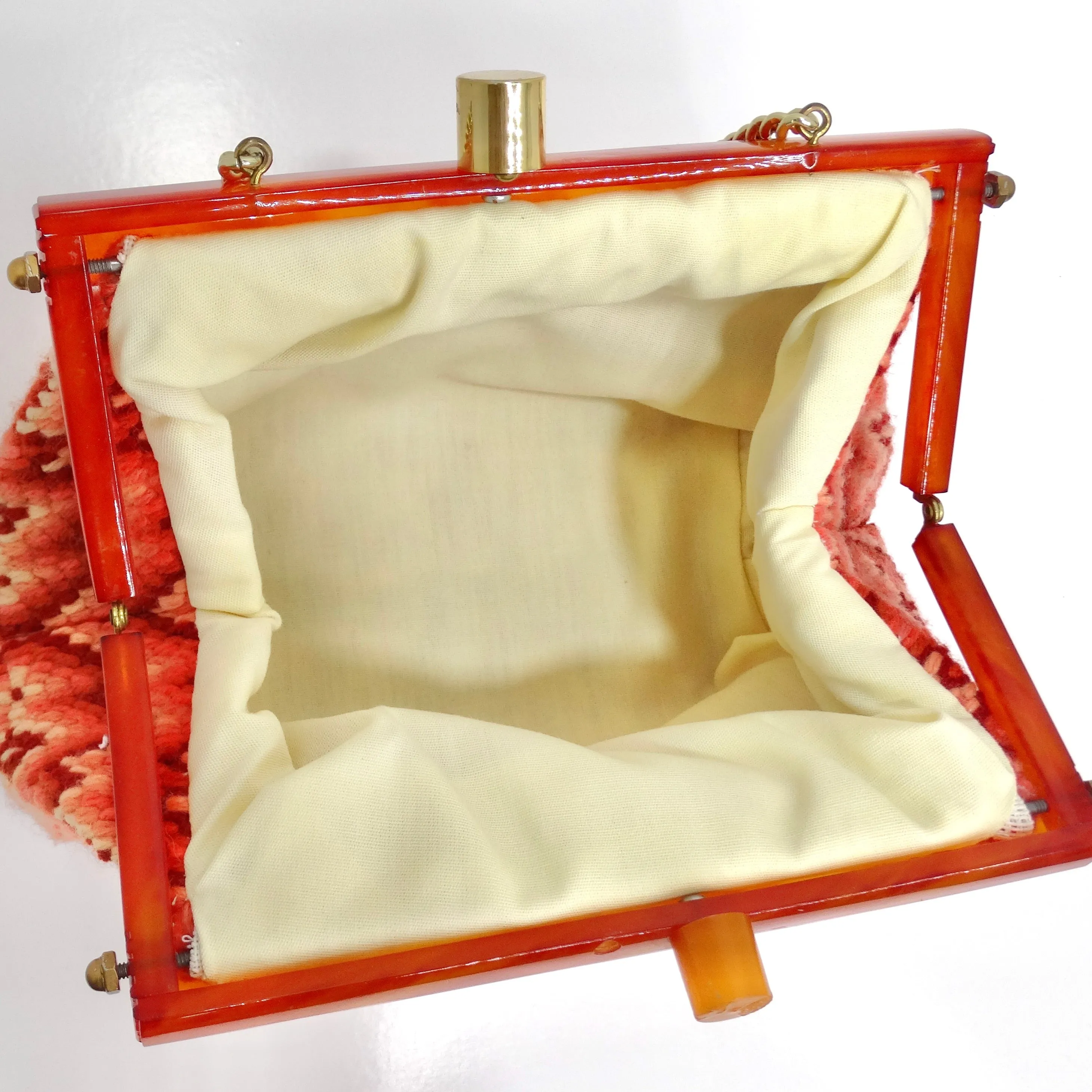 1970s Orange Knit Shoulder Bag