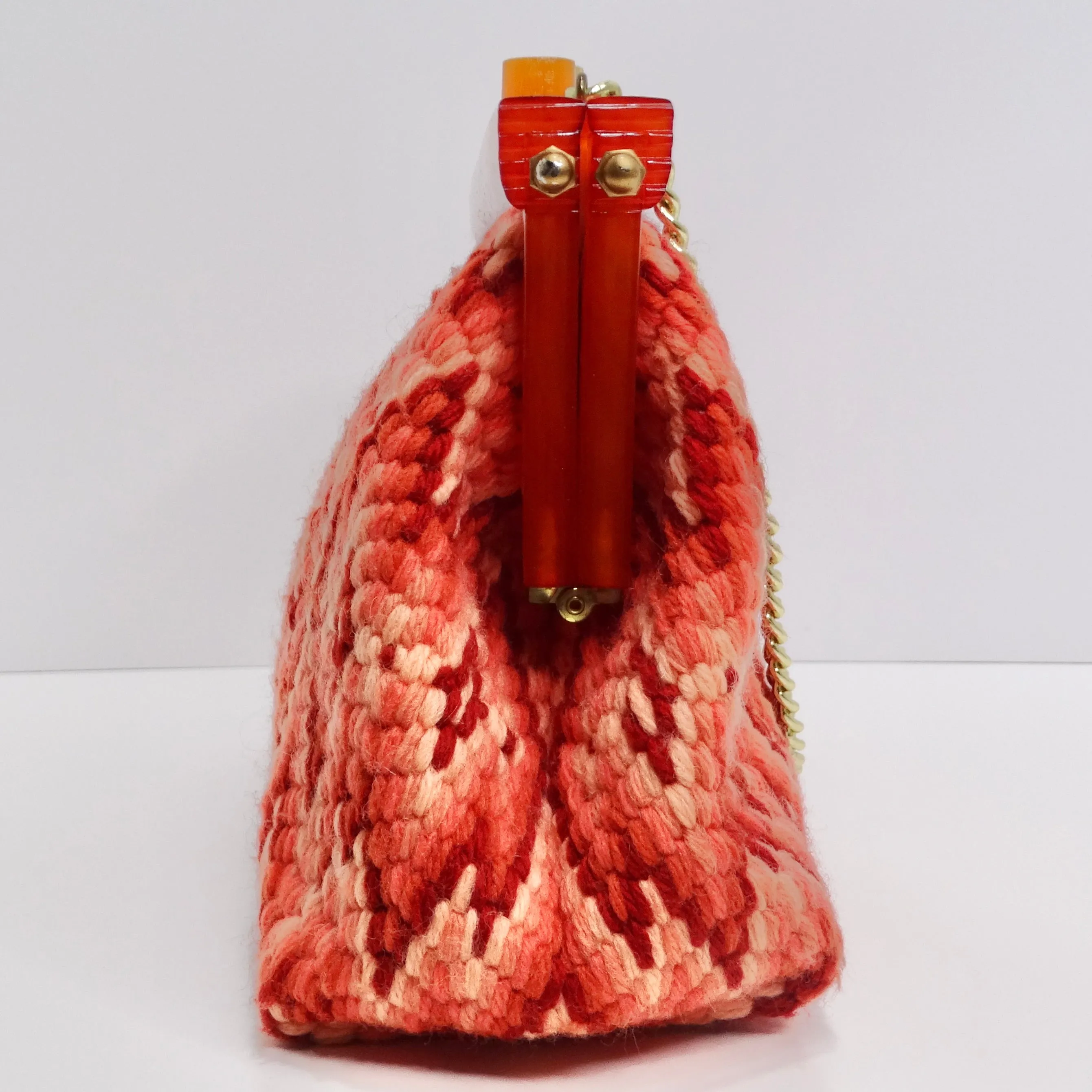 1970s Orange Knit Shoulder Bag