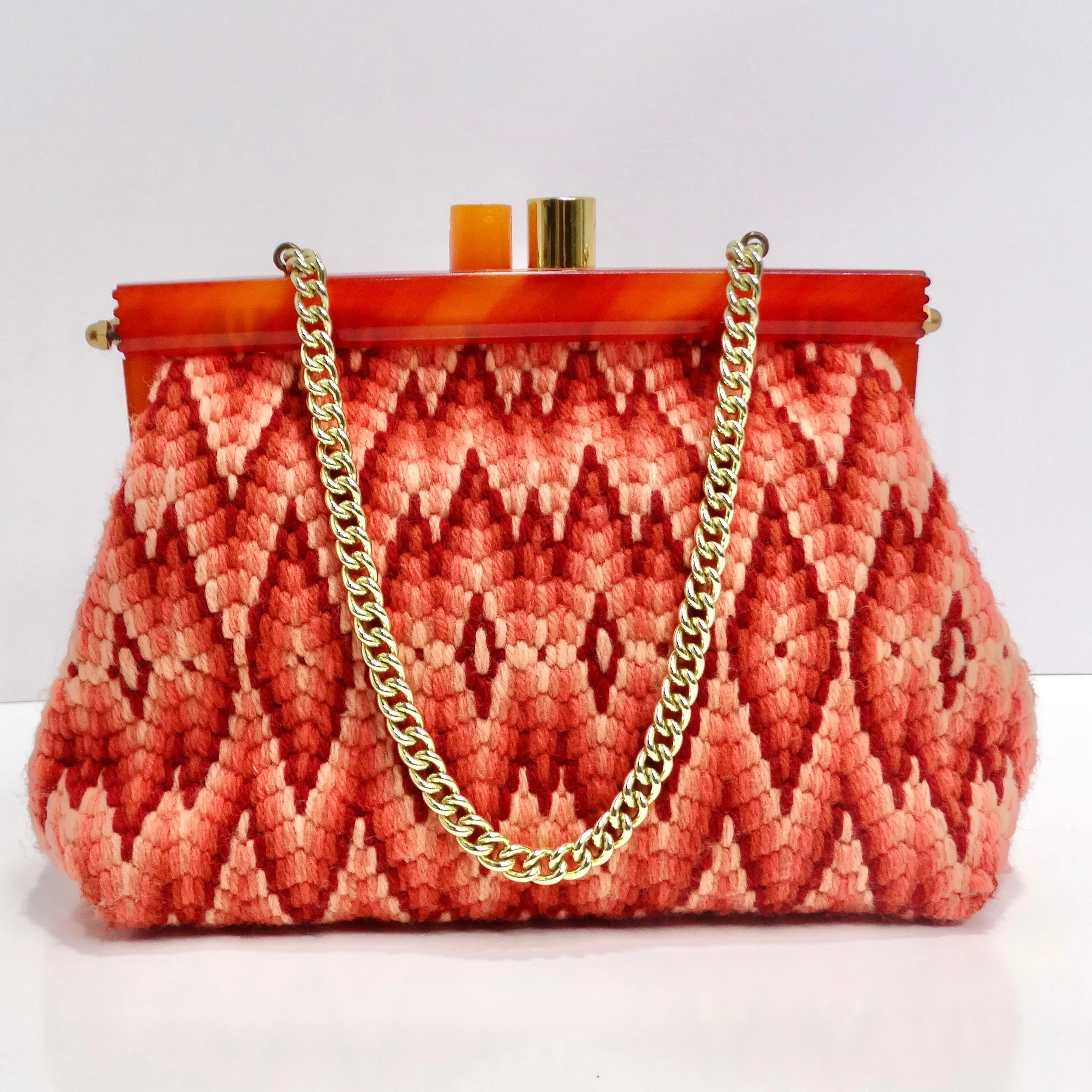 1970s Orange Knit Shoulder Bag