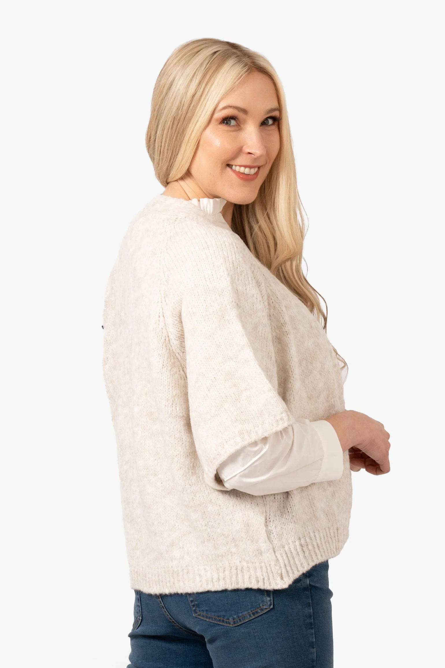 Amelia Short Sleeve Wool Blend Cardigan - Cream