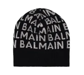 Black Silver Logo Knit Hat