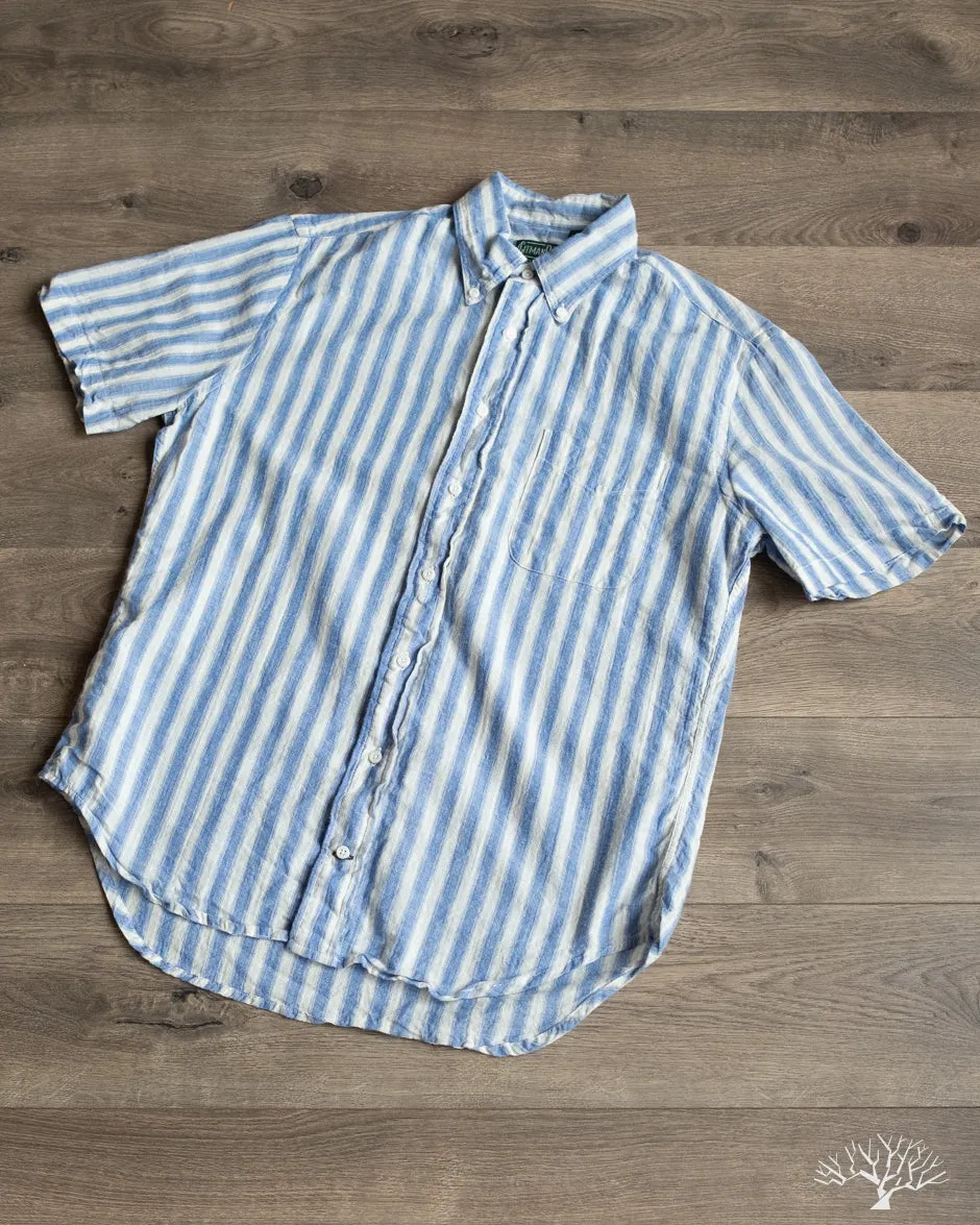 Blue Cotton/Ramie Cabana Stripe Short-Sleeve Shirt