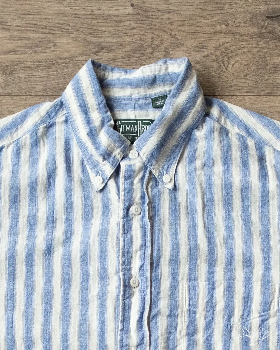 Blue Cotton/Ramie Cabana Stripe Short-Sleeve Shirt