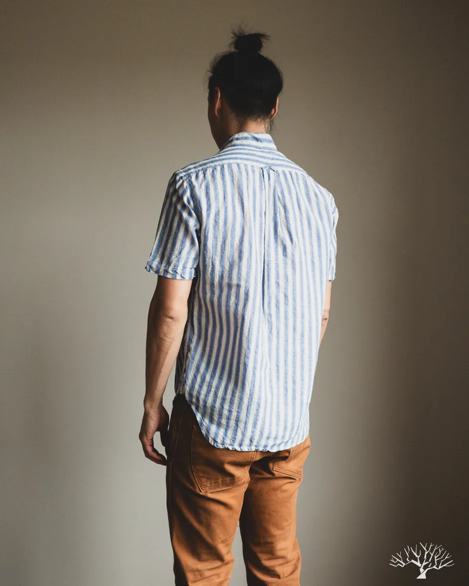 Blue Cotton/Ramie Cabana Stripe Short-Sleeve Shirt