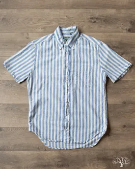 Blue Cotton/Ramie Cabana Stripe Short-Sleeve Shirt