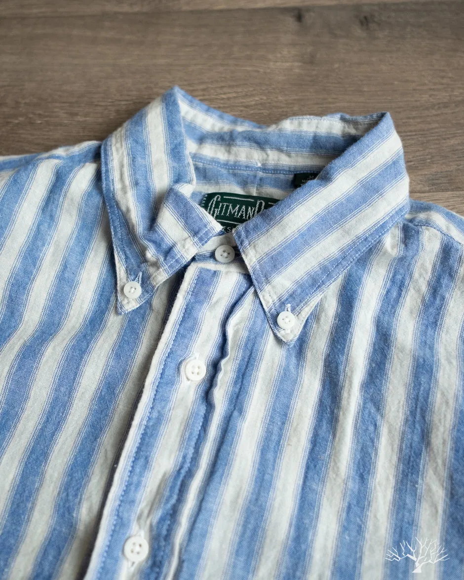 Blue Cotton/Ramie Cabana Stripe Short-Sleeve Shirt