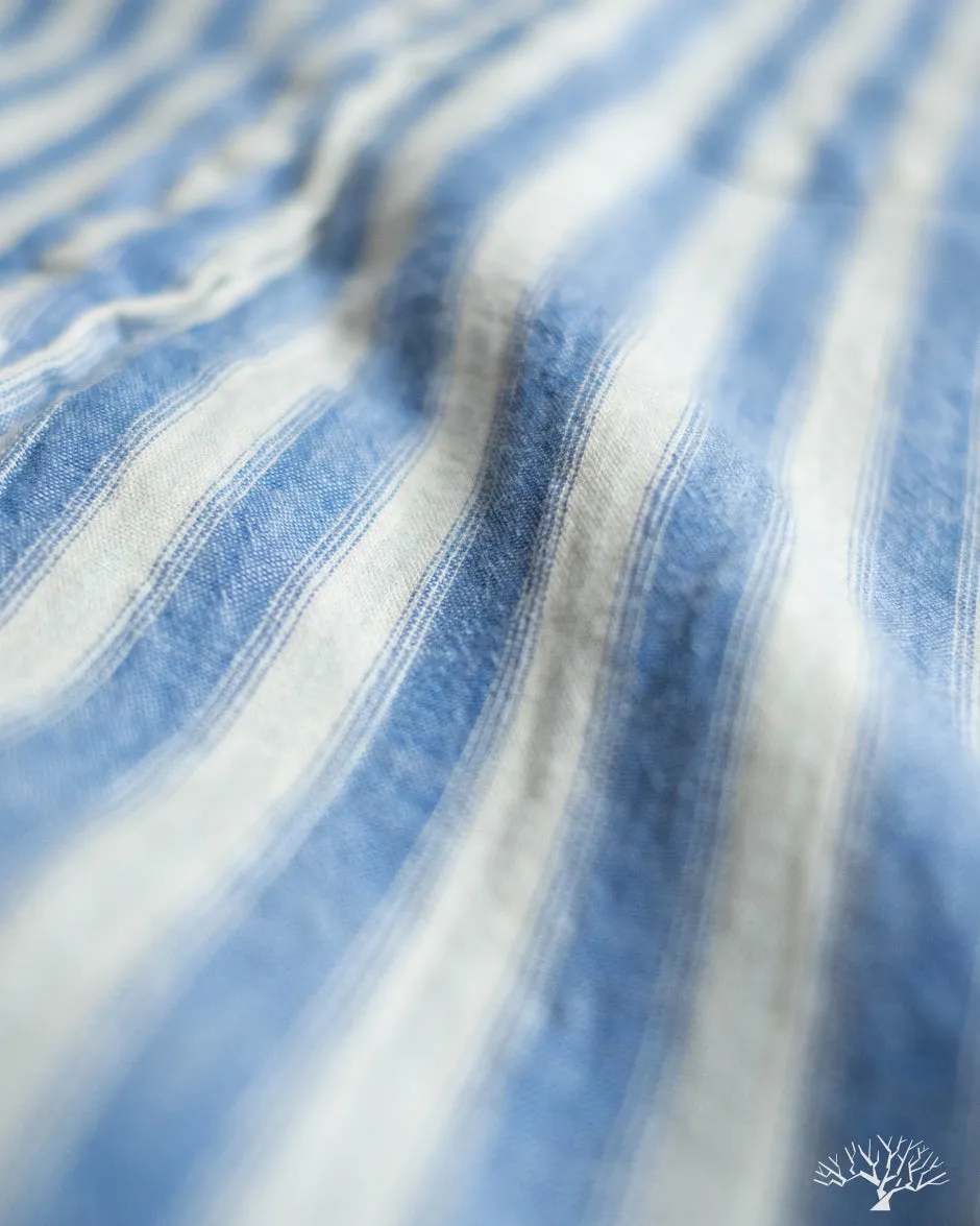 Blue Cotton/Ramie Cabana Stripe Short-Sleeve Shirt
