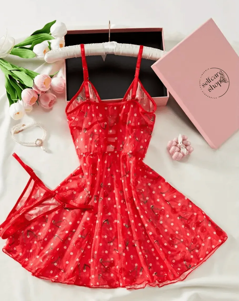 Cherry Red Lingerie Slip Dress See Through