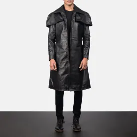 Classic Black Cowhide Leather Duster Coat For Men
