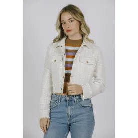 Cropped Gold Button Jacket White