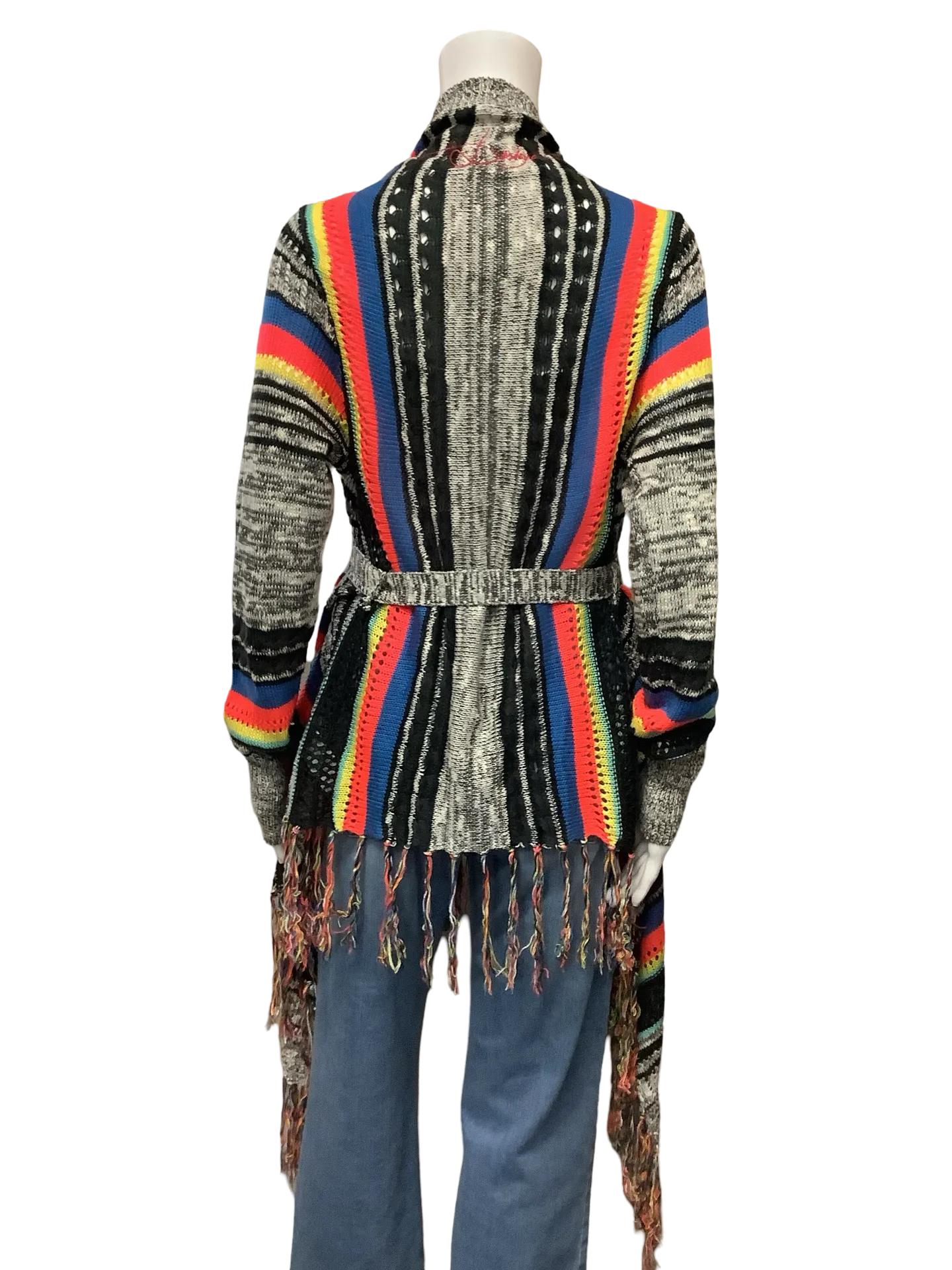 Desigual Cardigan Knitted Sweater Fringe Printed Size: L