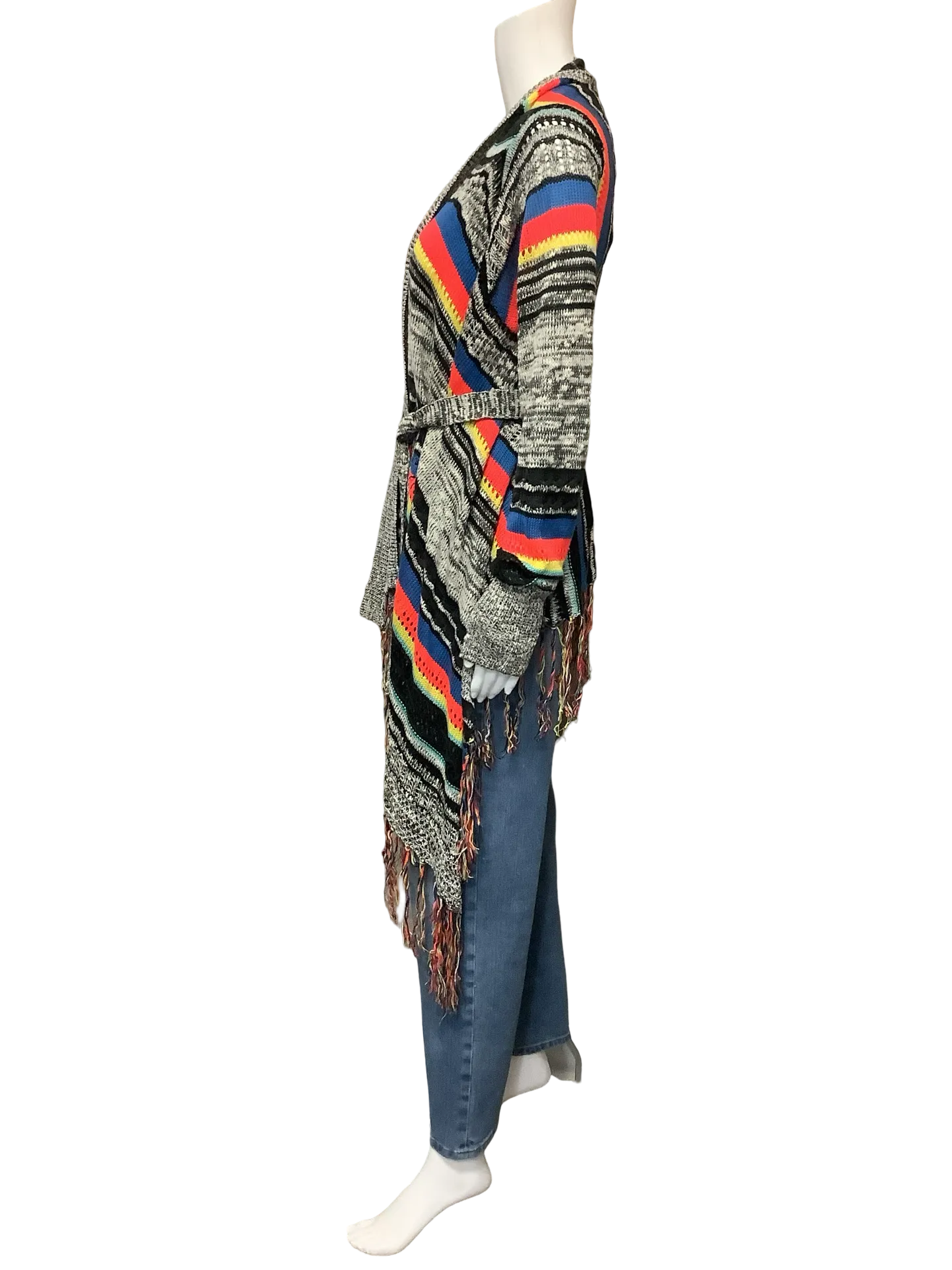 Desigual Cardigan Knitted Sweater Fringe Printed Size: L