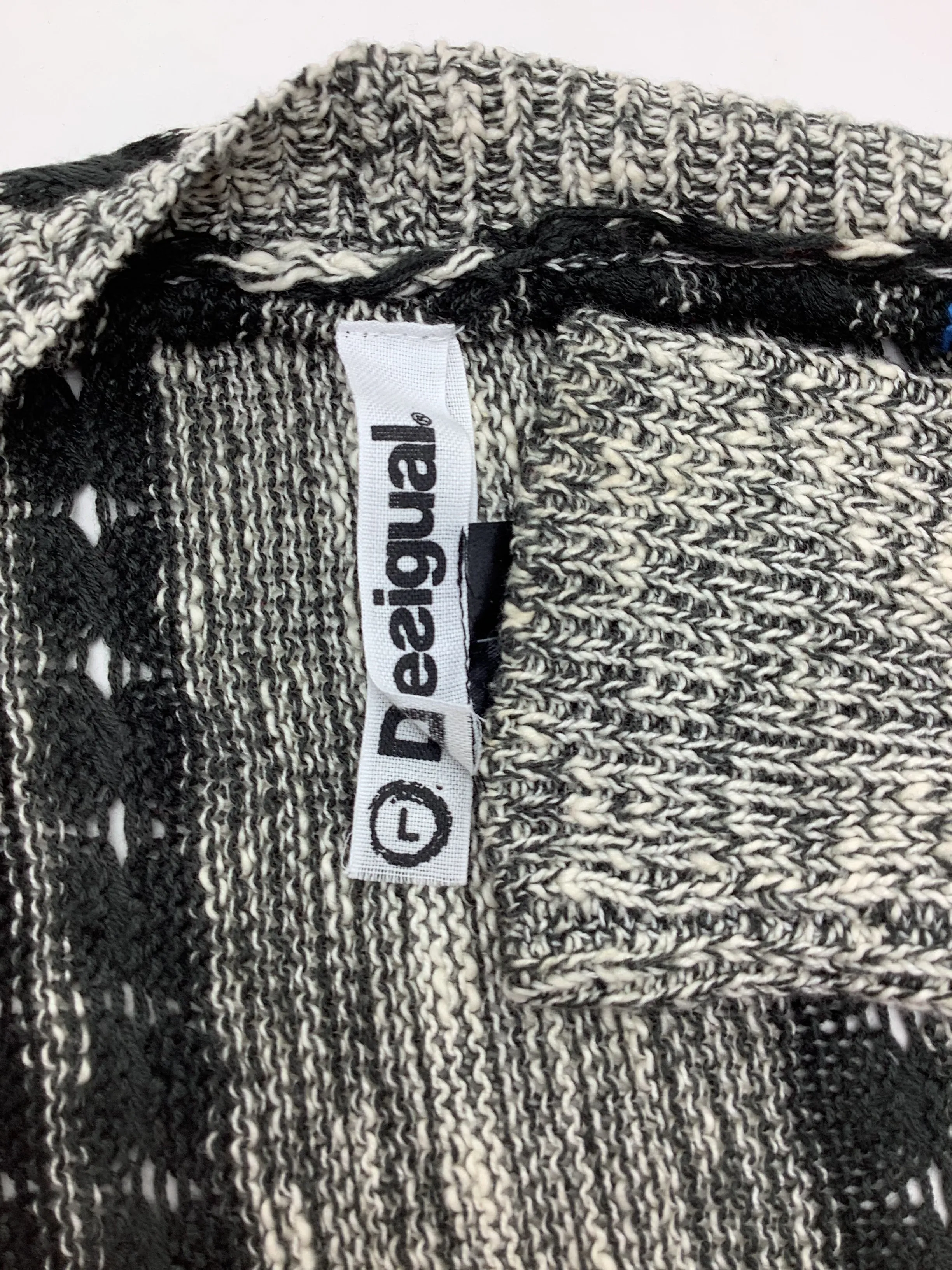 Desigual Cardigan Knitted Sweater Fringe Printed Size: L
