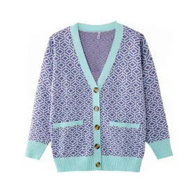 Diamond Pattern Loose Knit Cardigan