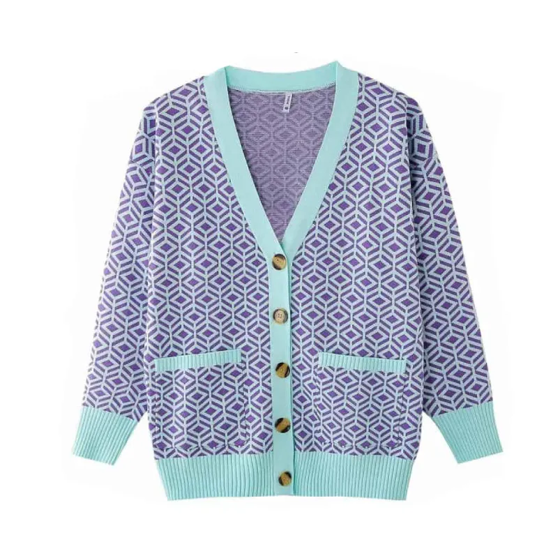 Diamond Pattern Loose Knit Cardigan