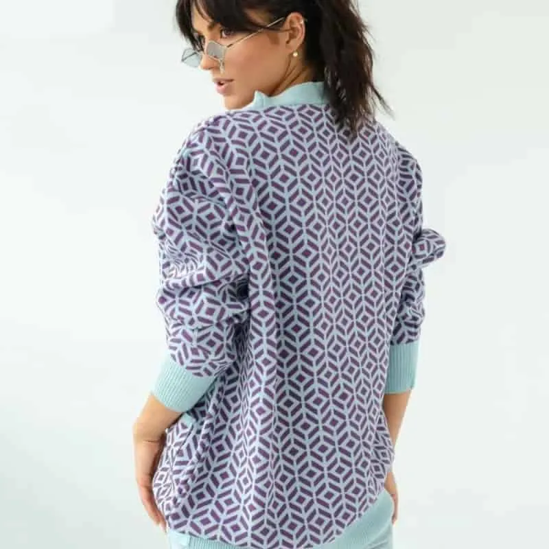 Diamond Pattern Loose Knit Cardigan