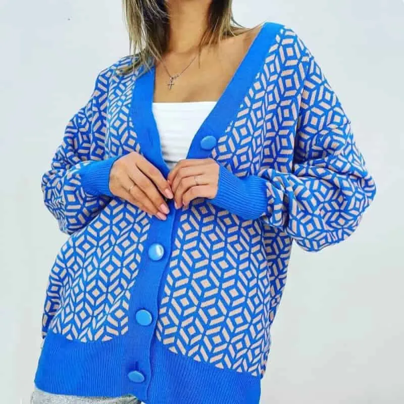 Diamond Pattern Loose Knit Cardigan