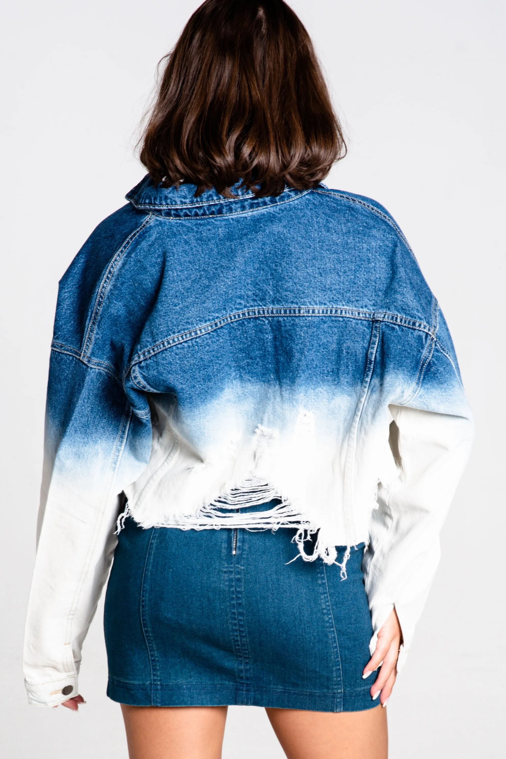 Distressed Tie Dye Bleach Denim Jean Jacket