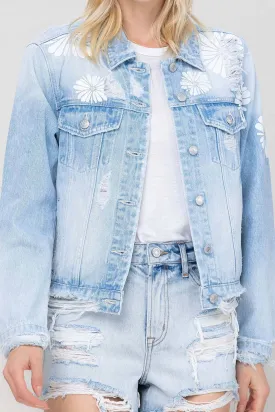 Flower Power Cropped Denim Jacket