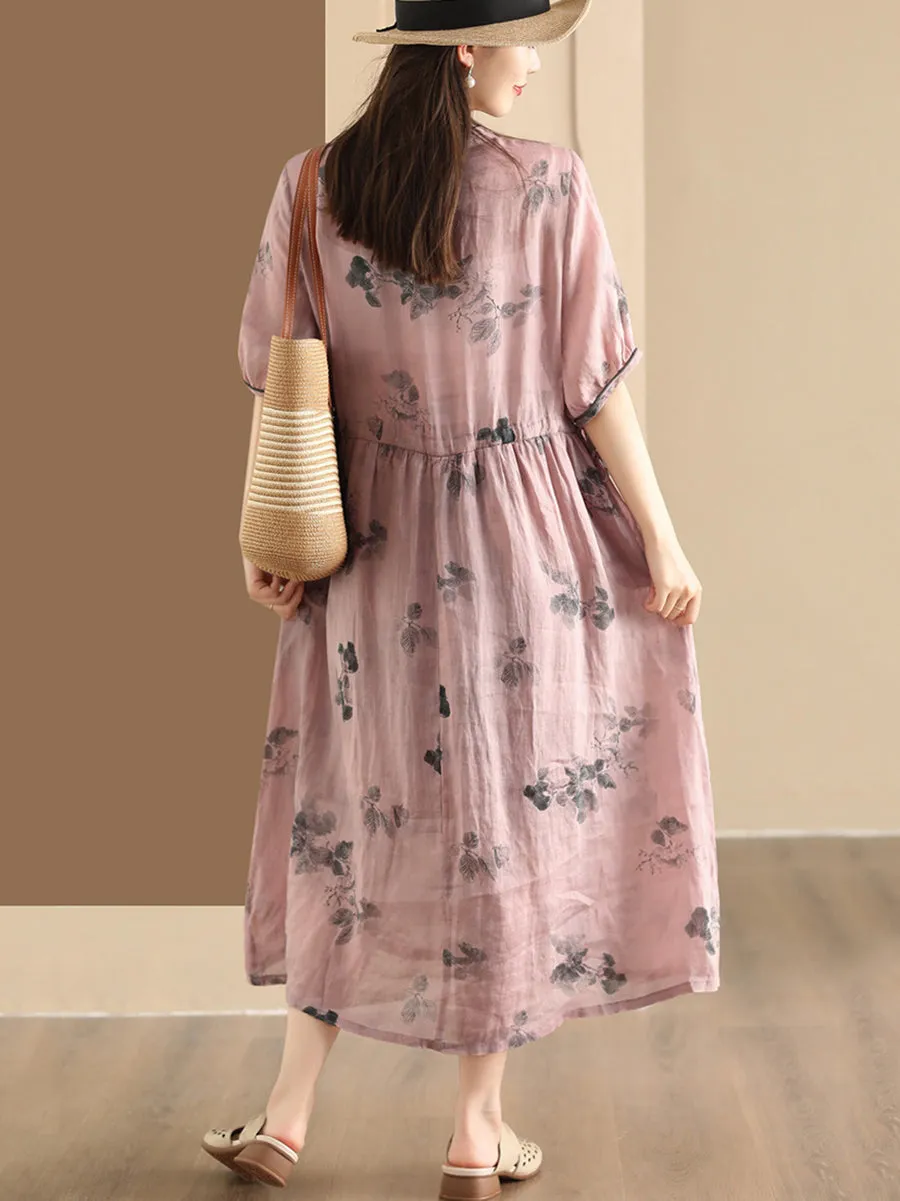 FLYTONN- Women Summer Vintage Butterfly Embroidery Ramie Dress PP1036