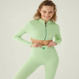 Form & Grace Contrast Zip Front Longsleeve Cropped Jacket Pistachio