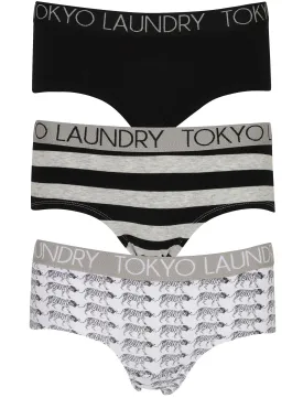 Foxglove (3 Pack) Assorted Hipster Briefs In Light Grey Marl / Black / White - Tokyo Laundry