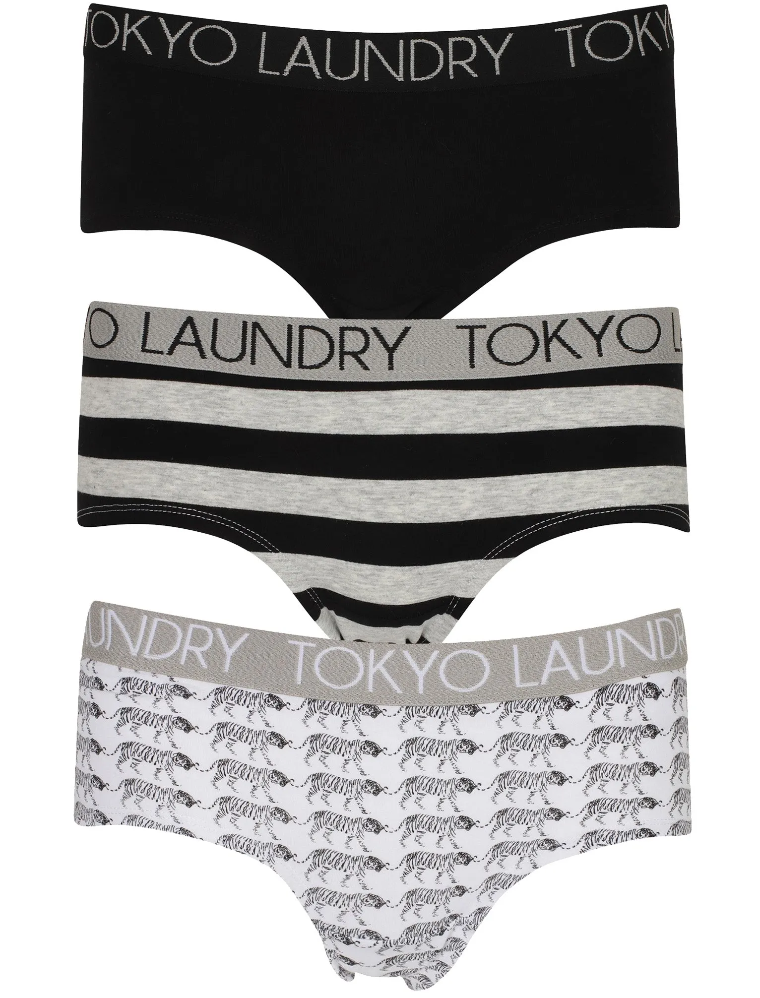 Foxglove (3 Pack) Assorted Hipster Briefs In Light Grey Marl / Black / White - Tokyo Laundry