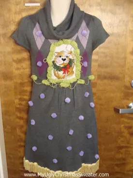 Grey and Purple Christmas Dress with Cat