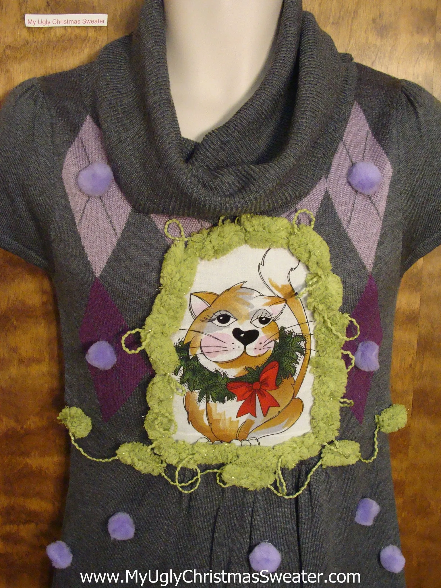 Grey and Purple Christmas Dress with Cat