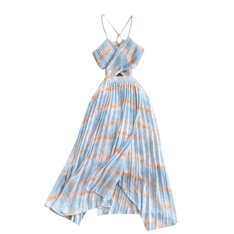 Hollowed Backless V-neck Slip Dress
