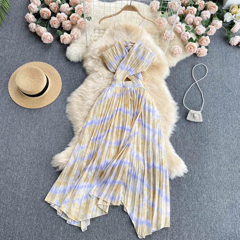 Hollowed Backless V-neck Slip Dress