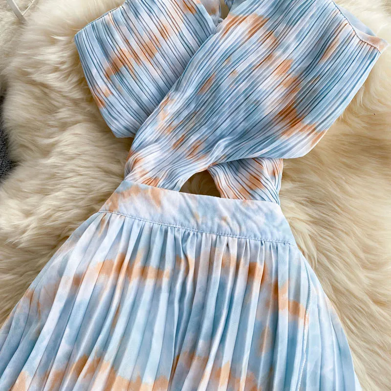 Hollowed Backless V-neck Slip Dress