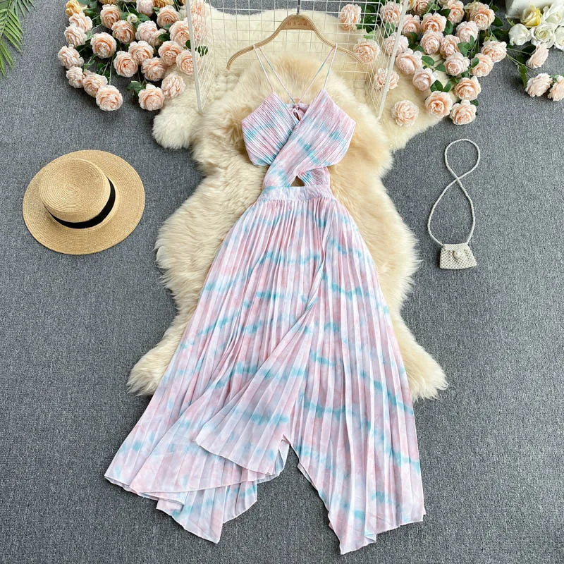 Hollowed Backless V-neck Slip Dress