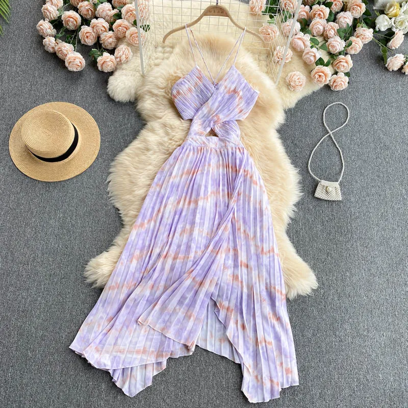 Hollowed Backless V-neck Slip Dress