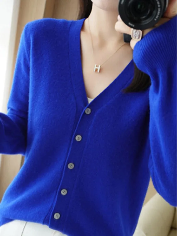Jackie V-Neck Solid Color Short Knitted Cardigan Coat Sweater