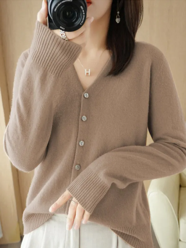 Jackie V-Neck Solid Color Short Knitted Cardigan Coat Sweater