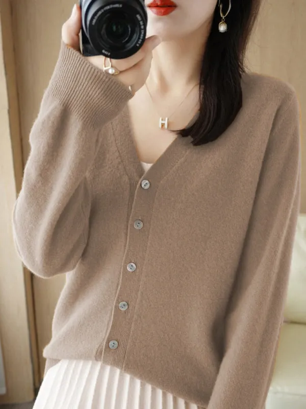 Jackie V-Neck Solid Color Short Knitted Cardigan Coat Sweater