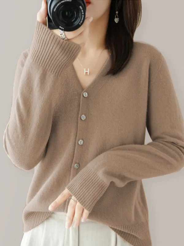 Jackie V-Neck Solid Color Short Knitted Cardigan Coat Sweater