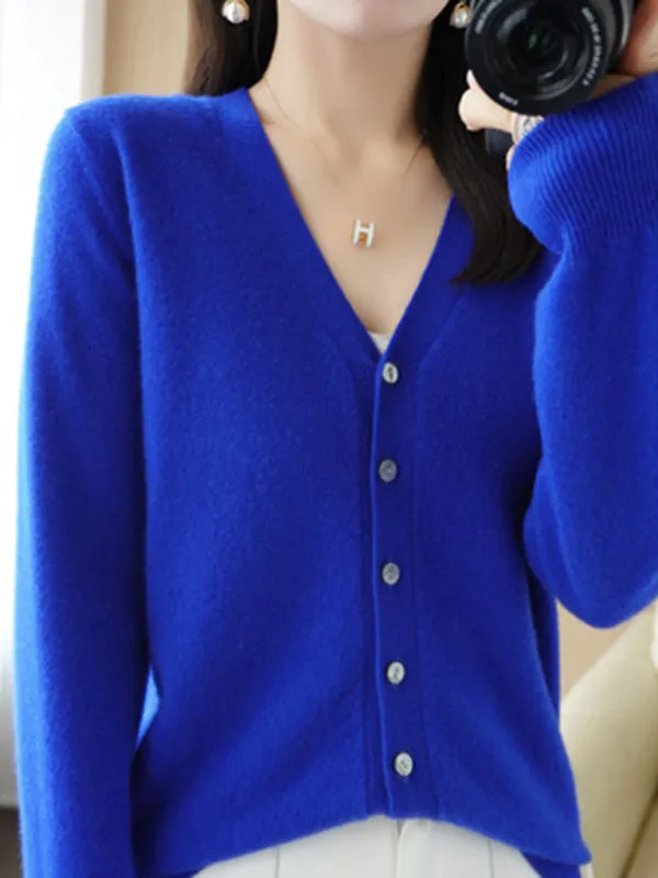 Jackie V-Neck Solid Color Short Knitted Cardigan Coat Sweater