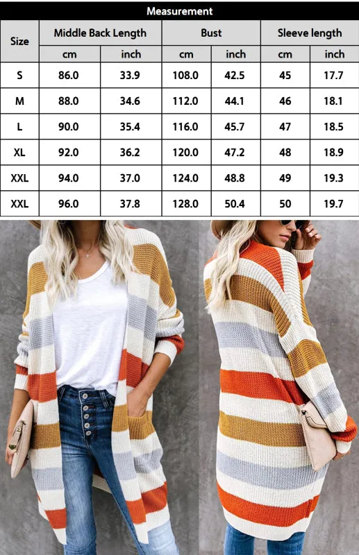 Jody Ladies Casual Fashion Striped Contrast Knit Cardigan