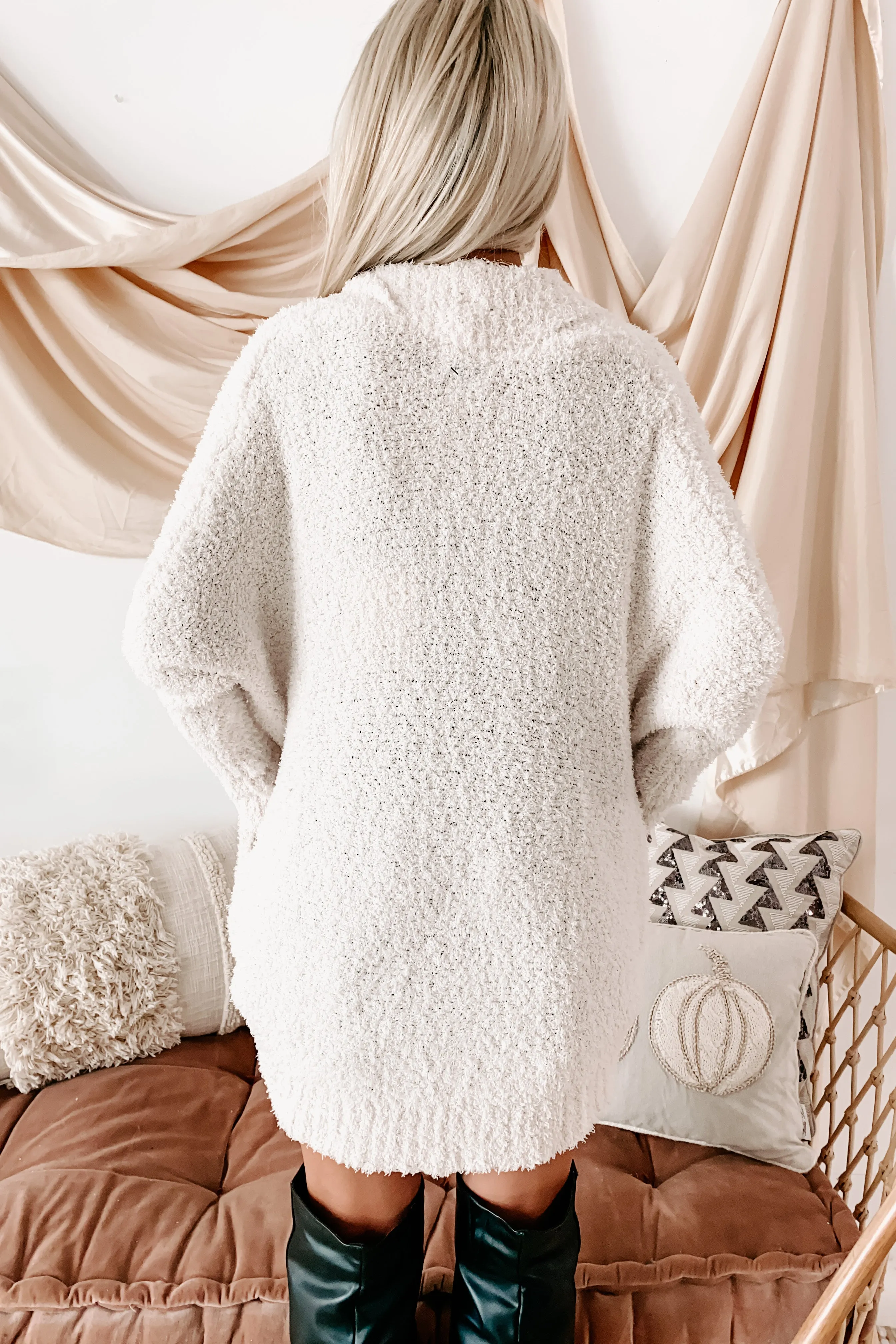 Keeping Cozy Fuzzy Knit Open Front Cardigan (Cream)
