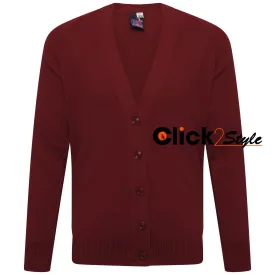 Kids Boys Girls School Uniform Knitted Cardigan V Neck Button UP Front Jumpers -Maroon / Wine