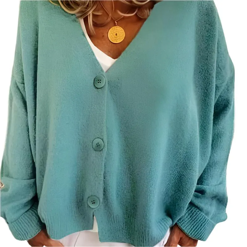 Knitted Long Sleeve Single Breasted V Neck Cardigan