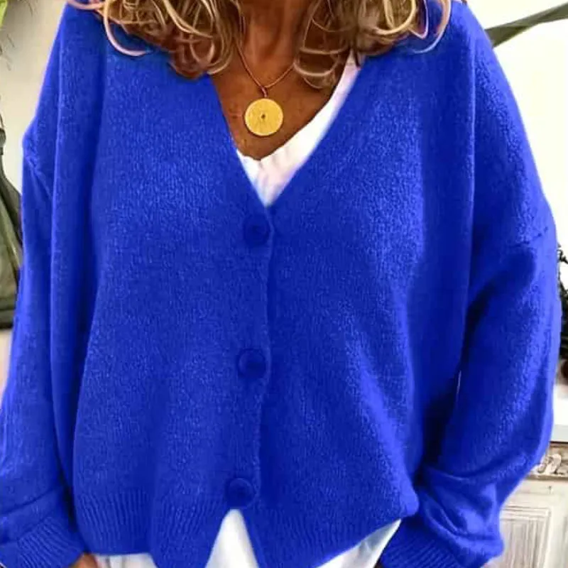 Knitted Long Sleeve Single Breasted V Neck Cardigan