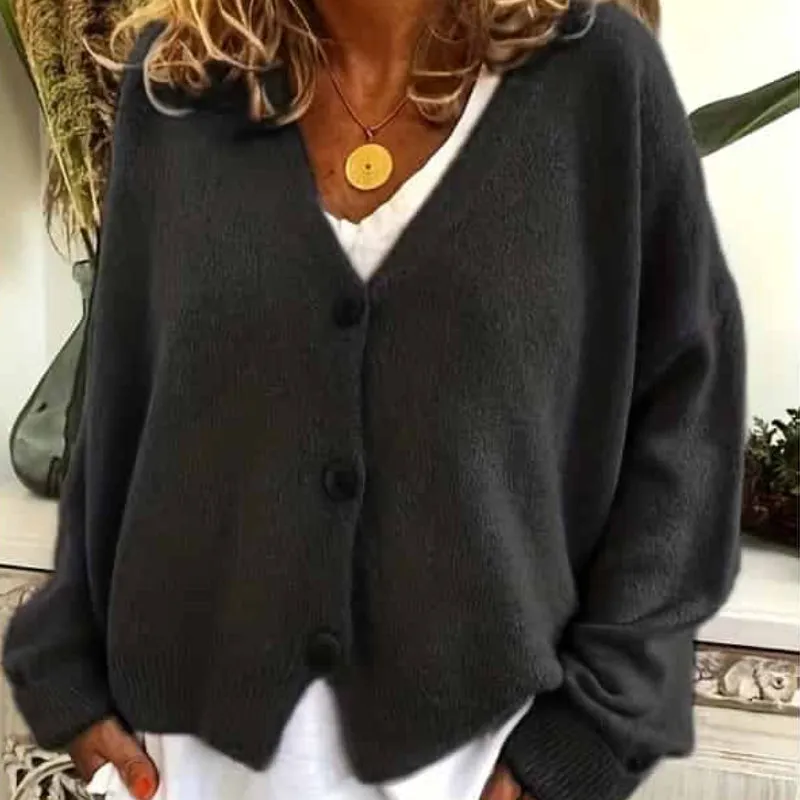 Knitted Long Sleeve Single Breasted V Neck Cardigan