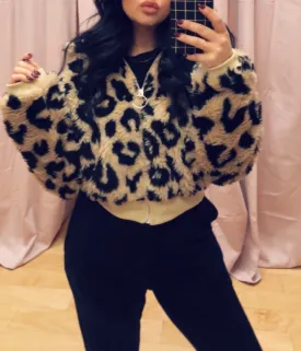 Leopard Teddy Cropped Jacket