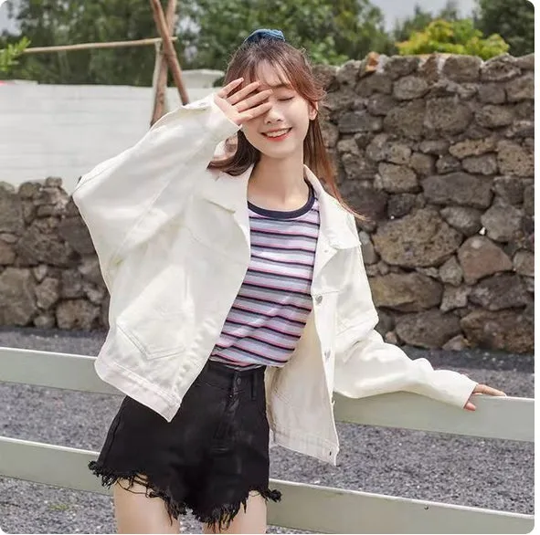 Long Sleeve Cropped Colorful Denim Jacket