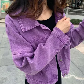 Long Sleeve Cropped Colorful Denim Jacket