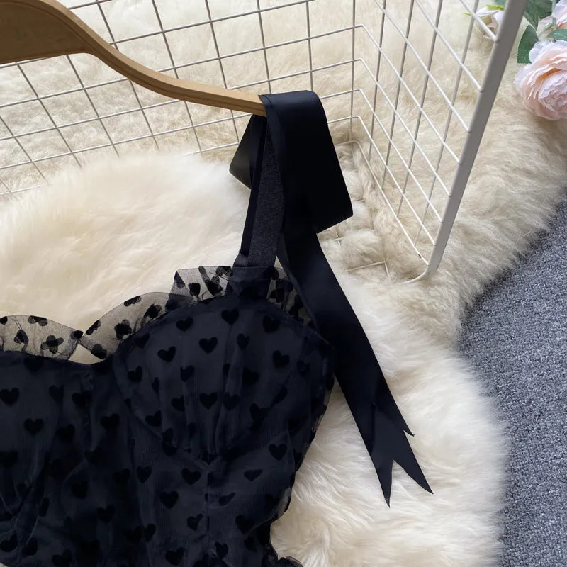 Mesh Puffy Skirt Slimming Halter Dress